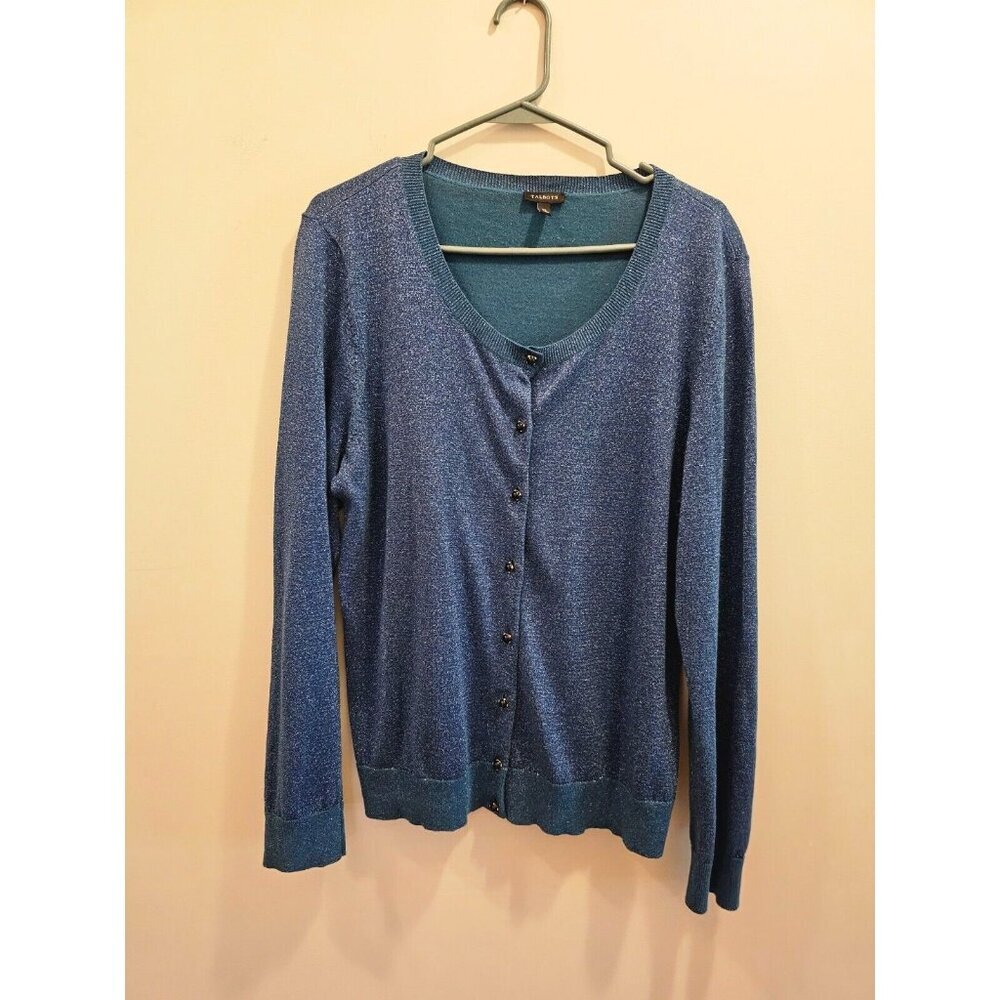 Women's‎ Talbots Blue Metallic Sparkle Cardigan Sweater Jewel Button Size XL